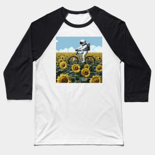 Astronaut Bike Sunflower Field Baseball T-Shirt